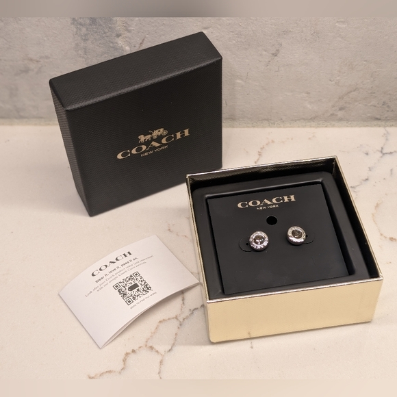 Coach Stud Earrings - NWT - Silver/Crystal - Picture 2 of 7
